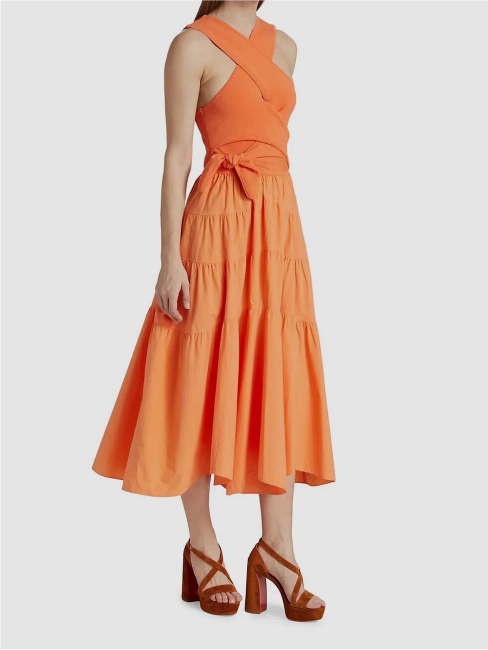 10 Crosby Derek Lam Coral-Orange Side Tie Midi Dress